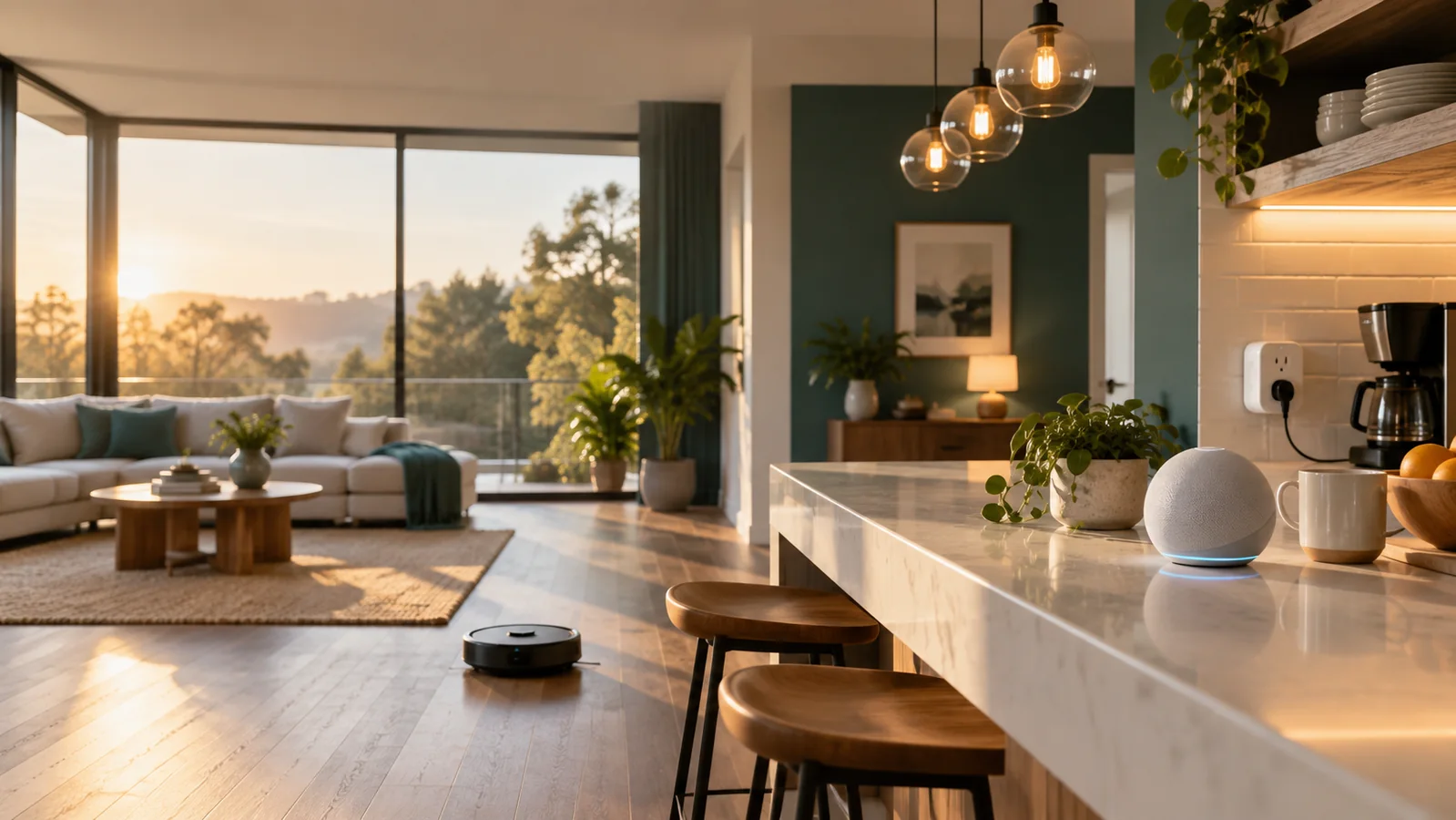 Escena genérica de una casa con dispositivos inteligentes